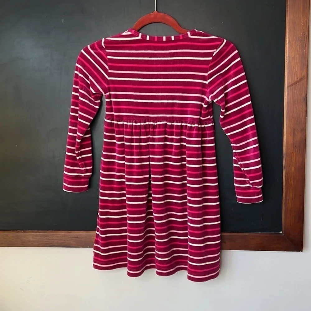 Hanna Andersson Girls Size 6-7 Pink White Dress Striped Terri Cloth Long Sleeve
